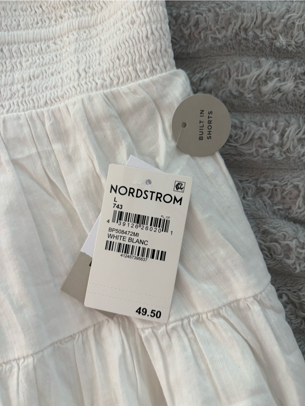 Nordstrom BP White Tiered Smocked-Waist Mini Skirt — Large - Picture 2 of 6